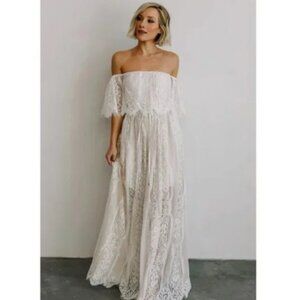 Baltic Born Caroline White Champagne Lace Off the Shoulder Maxi Dress Size Large
